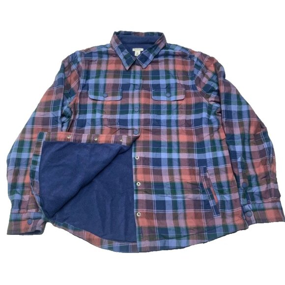 LL Bean Shirt Women's M Fleece-Lined Flannel Shirt Purple Snap-Front Plaid - Picture 1 of 6